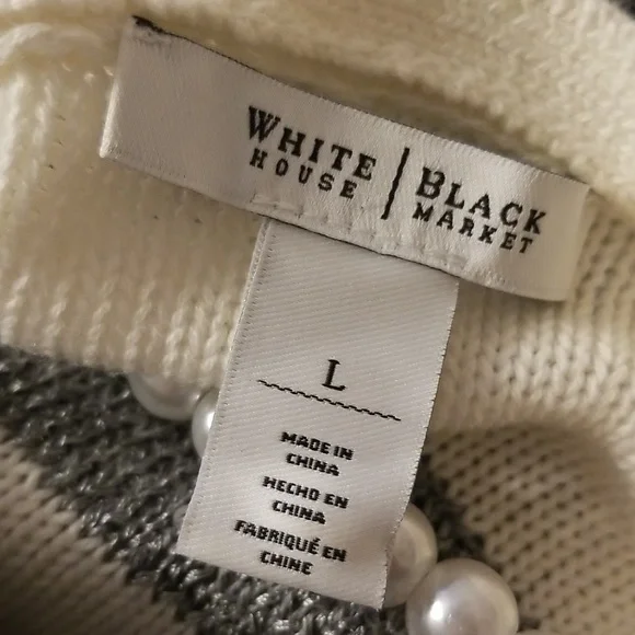 White House Black Market Womens Longsleeve White And Grey Sequin Sweater… - Picture 3 of 8